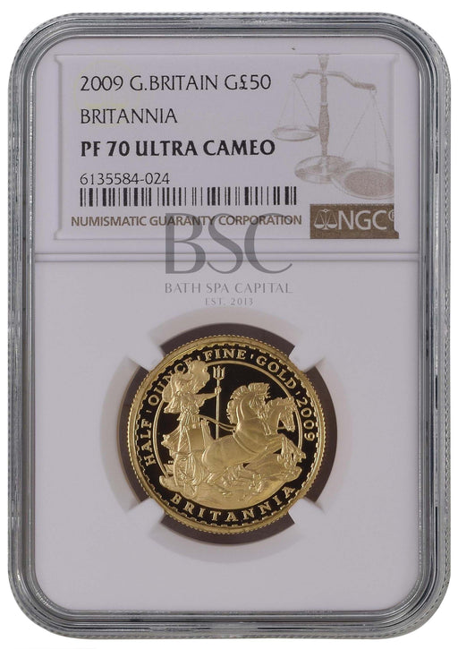 Elizabeth II, 2009 Gold Proof Britannia Fifty Pounds NGC PF70 Ultra Cameo