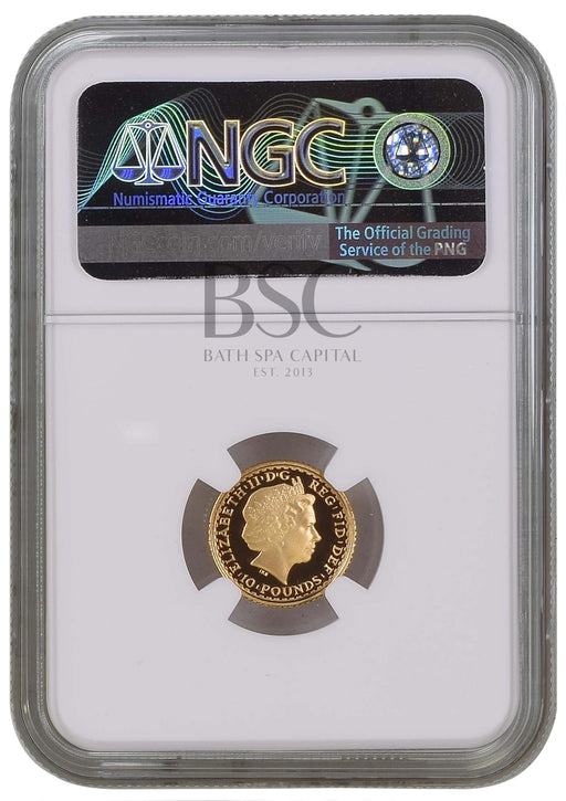 Elizabeth II, 2010 Gold Proof Britannia Ten Pounds NGC PF70 Ultra Cameo