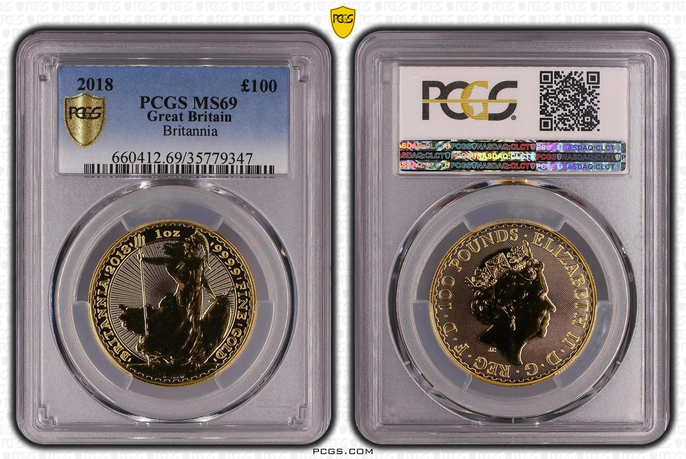2018 Britannia, 1oz gold coin in a PCGS MS69 holder