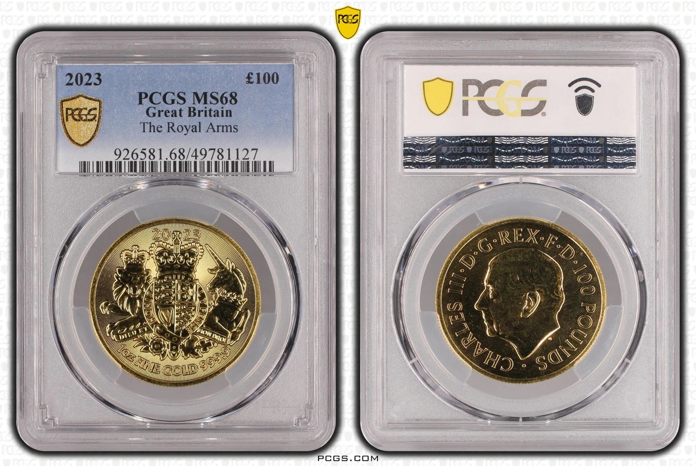 2023 Royal Arms, 1oz gold coin in a PCGS MS68 holder