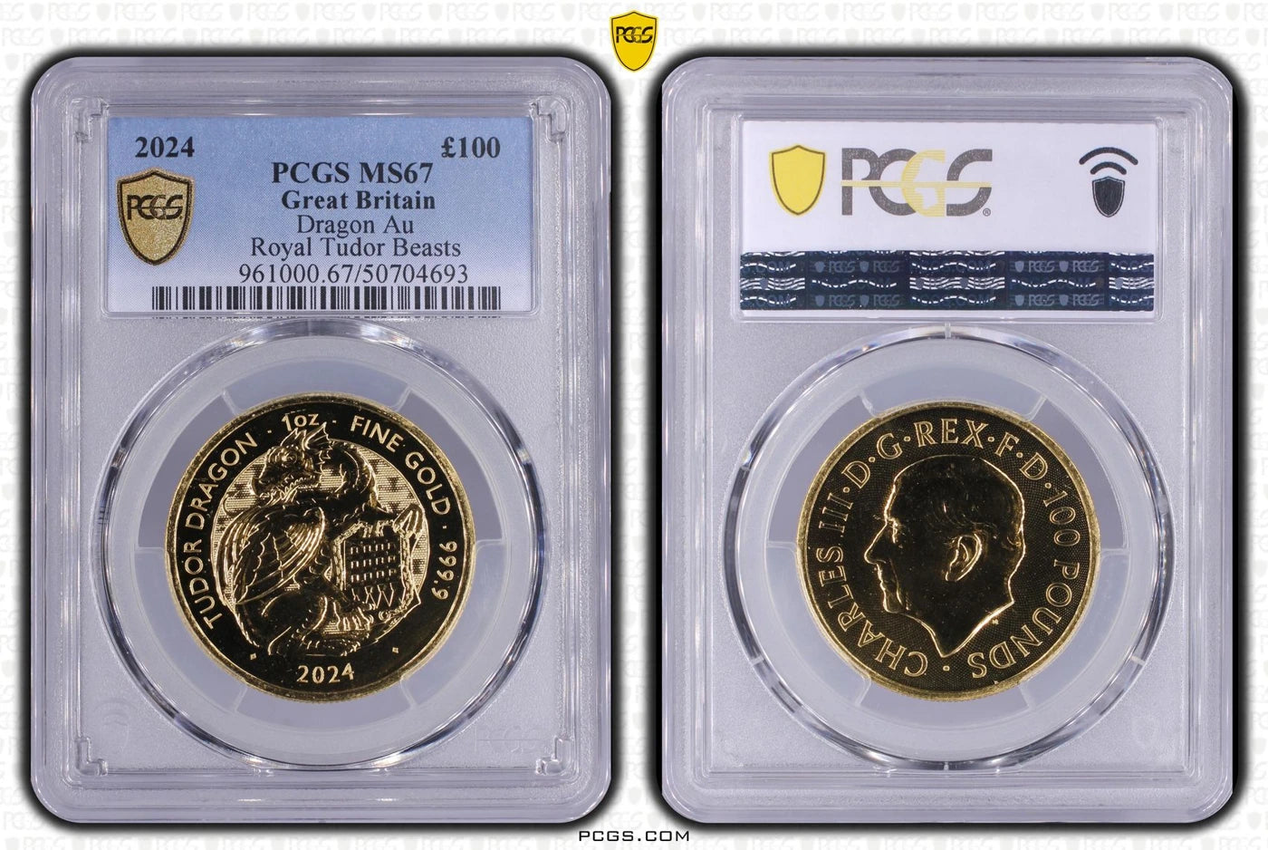 2024 Tudor Dragon, 1oz gold coin in a PCGS MS67 holder