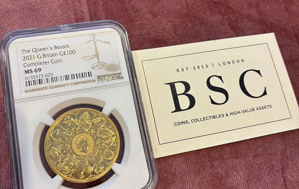 NGC graded bullion coins with BSC contact card